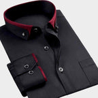 Karson - Men's Contrast-Trim Button-Up Shirt with Accent Collar