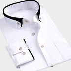 Karson - Men's Contrast-Trim Button-Up Shirt with Accent Collar
