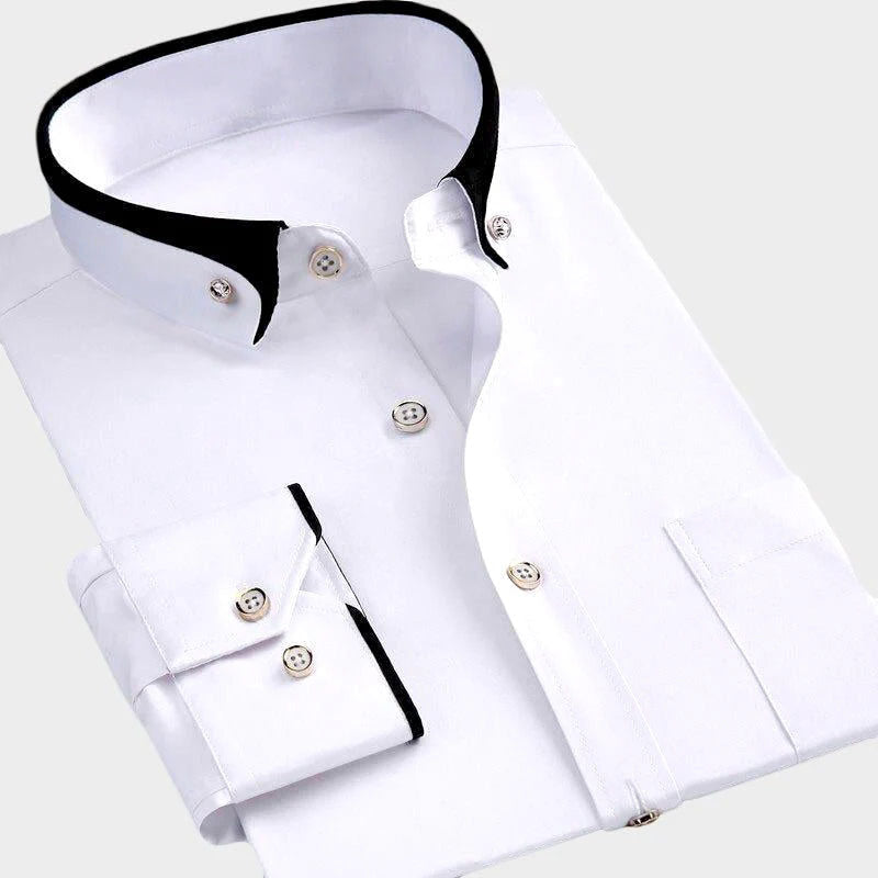 Karson - Men's Contrast-Trim Button-Up Shirt with Accent Collar
