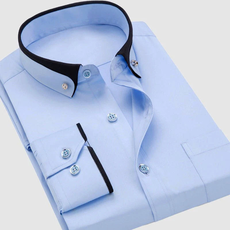 Karson - Men's Contrast-Trim Button-Up Shirt with Accent Collar