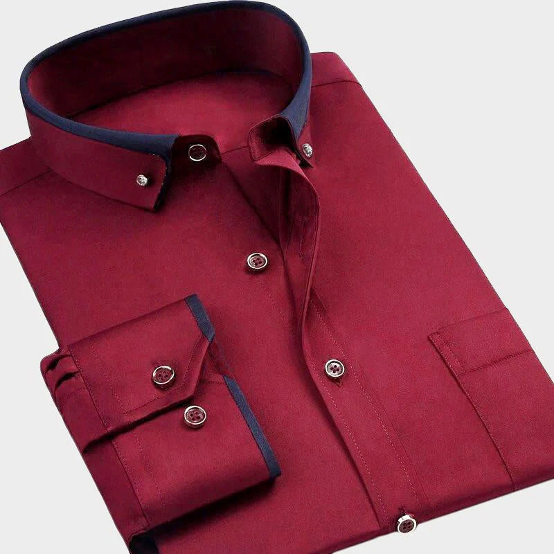 Karson - Men's Contrast-Trim Button-Up Shirt with Accent Collar
