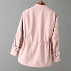 Kassidy - Women's Stand Collar Utility Jacket with Gathered Waist