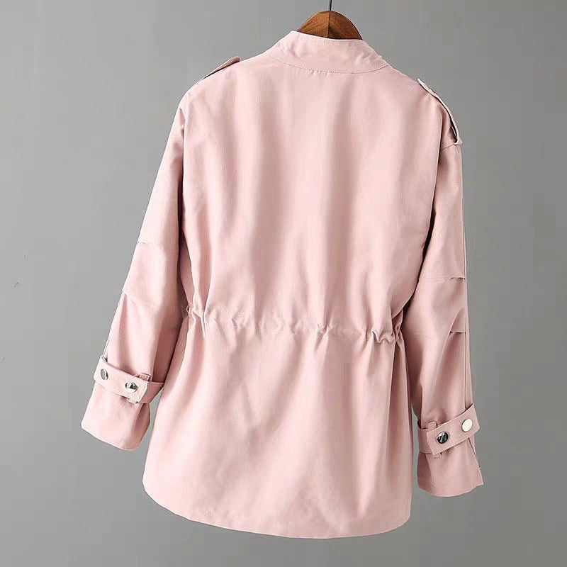 Kassidy - Women's Stand Collar Utility Jacket with Gathered Waist