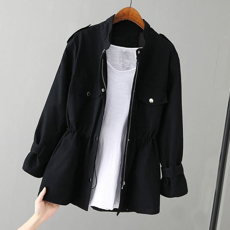 Kassidy - Women's Stand Collar Utility Jacket with Gathered Waist