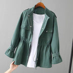 Kassidy - Women's Stand Collar Utility Jacket with Gathered Waist