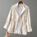 Kassidy - Women's Stand Collar Utility Jacket with Gathered Waist