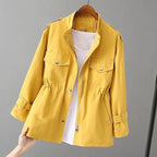 Kassidy - Women's Stand Collar Utility Jacket with Gathered Waist