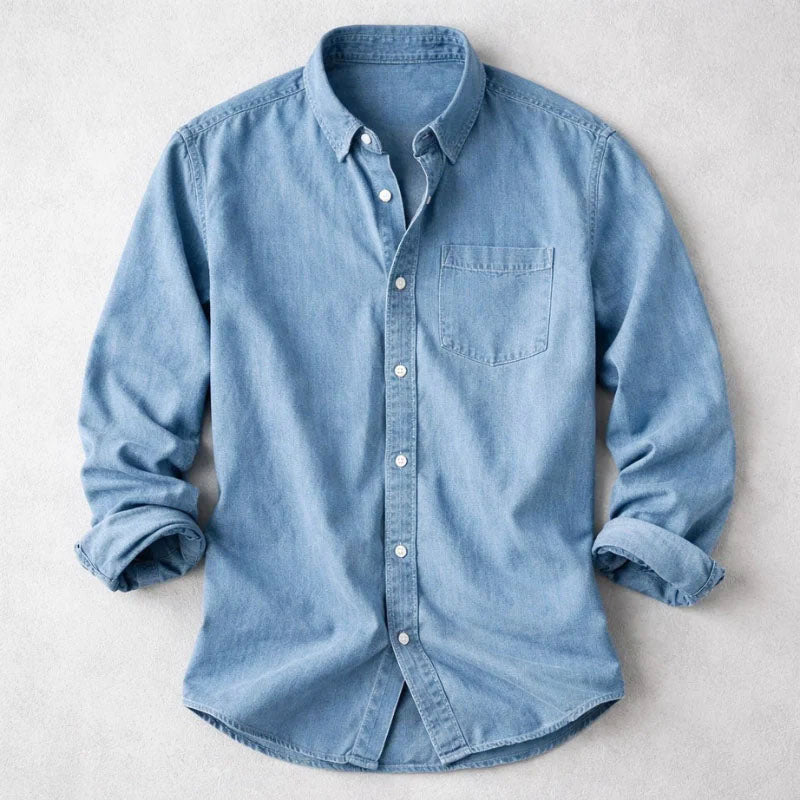 Kendrick - Men's Button-Front Denim Shirt with Chest Pocket