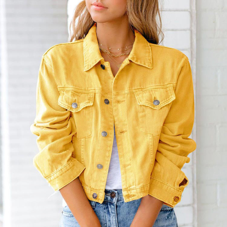 Kennedy - Women's Cropped Button-Front Denim Jacket
