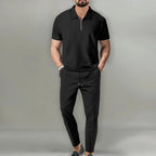 Kian - Men's Textured Quarter-Zip Polo and Tapered Pants Set