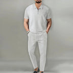 Kian - Men's Textured Quarter-Zip Polo and Tapered Pants Set