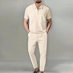 Kian - Men's Textured Quarter-Zip Polo and Tapered Pants Set