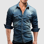 Killian - Men's Snap-Button Denim Shirt with Chest Flap Pockets