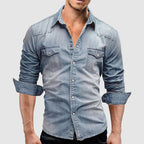 Killian - Men's Snap-Button Denim Shirt with Chest Flap Pockets