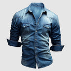 Killian - Men's Snap-Button Denim Shirt with Chest Flap Pockets