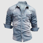 Killian - Men's Snap-Button Denim Shirt with Chest Flap Pockets