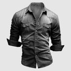 Killian - Men's Snap-Button Denim Shirt with Chest Flap Pockets