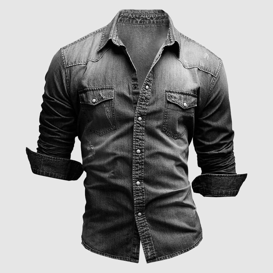 Killian - Men's Snap-Button Denim Shirt with Chest Flap Pockets