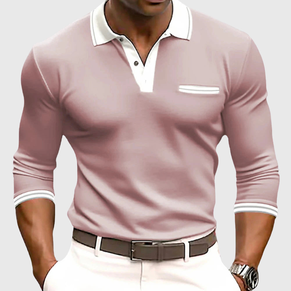 King - Men's Contrast-Trim Quarter-Sleeve Polo Shirt