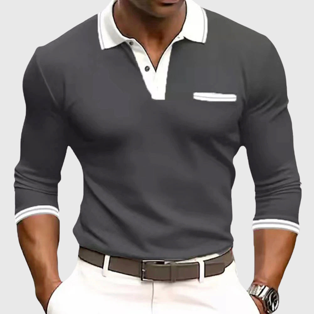 King - Men's Contrast-Trim Quarter-Sleeve Polo Shirt