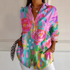 Kora - Women's Button-Front Floral Print Blouse