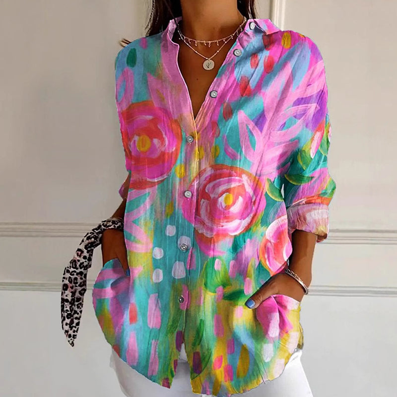 Kora - Women's Button-Front Floral Print Blouse
