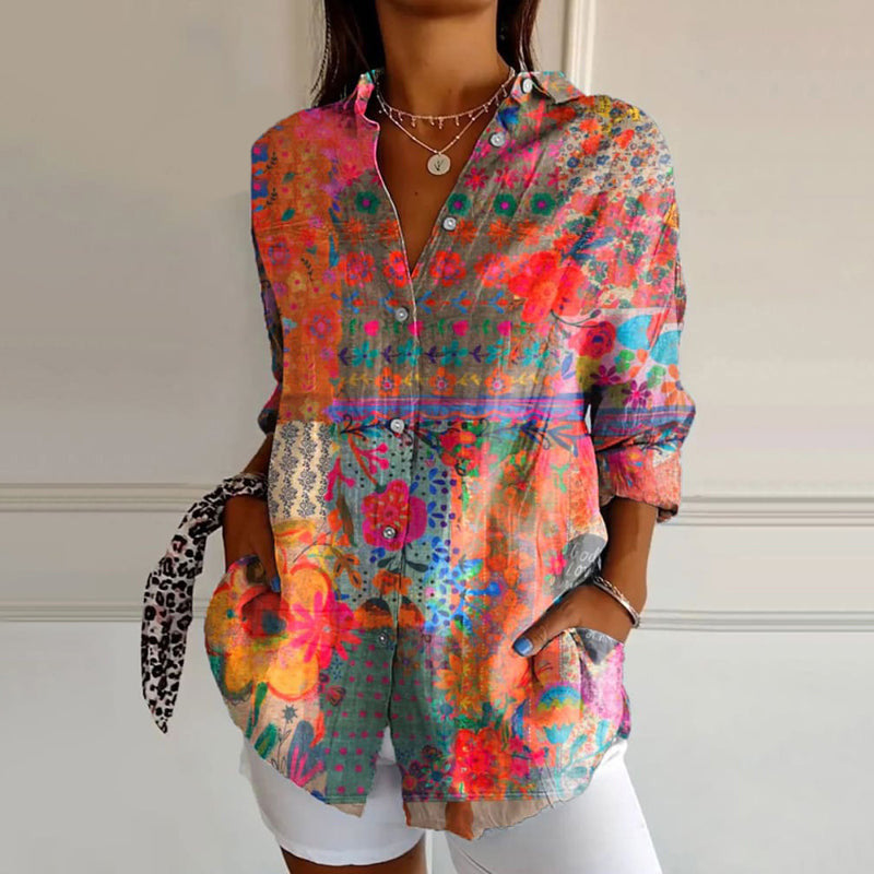 Kora - Women's Button-Front Floral Print Blouse