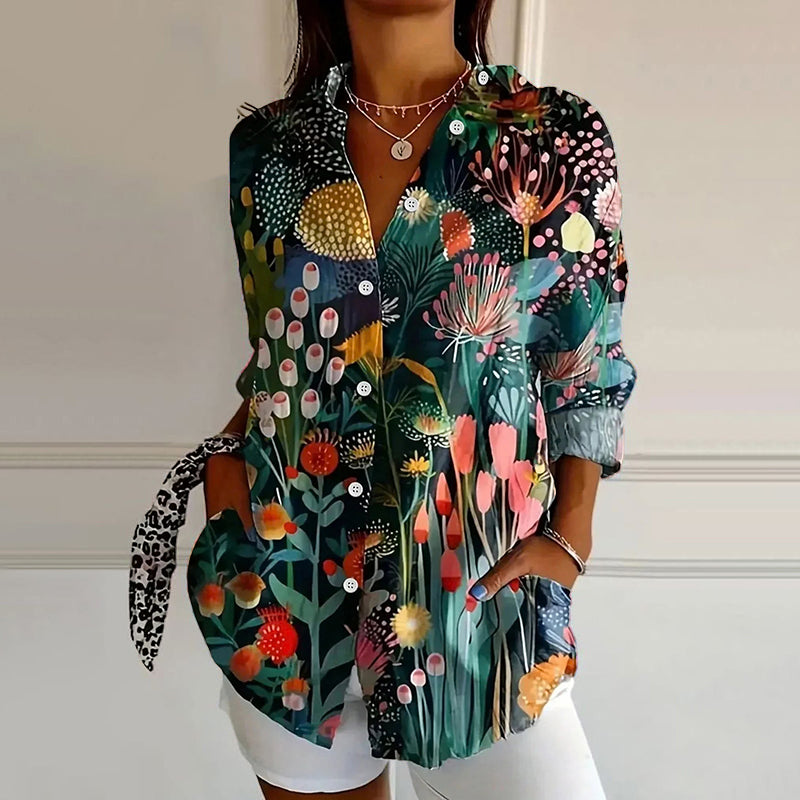 Kora - Women's Button-Front Floral Print Blouse