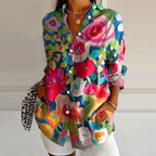 Kora - Women's Button-Front Floral Print Blouse