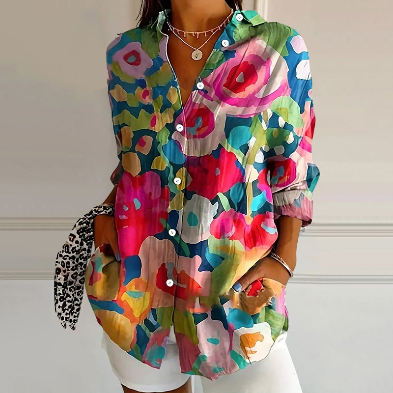 Kora - Women's Button-Front Floral Print Blouse