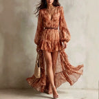 Kyla - Women's Velvet Tie-Dye Deep V-Neck High-Low Dress