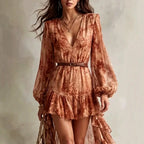 Kyla - Women's Velvet Tie-Dye Deep V-Neck High-Low Dress