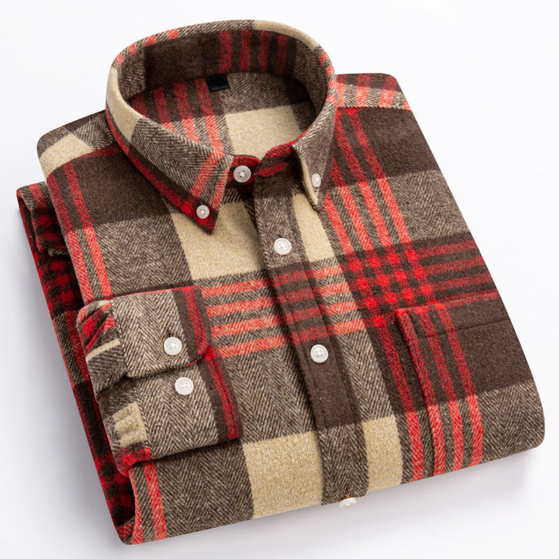 Kyler - Men's Button-Down Plaid Shirt with Brushed Finish