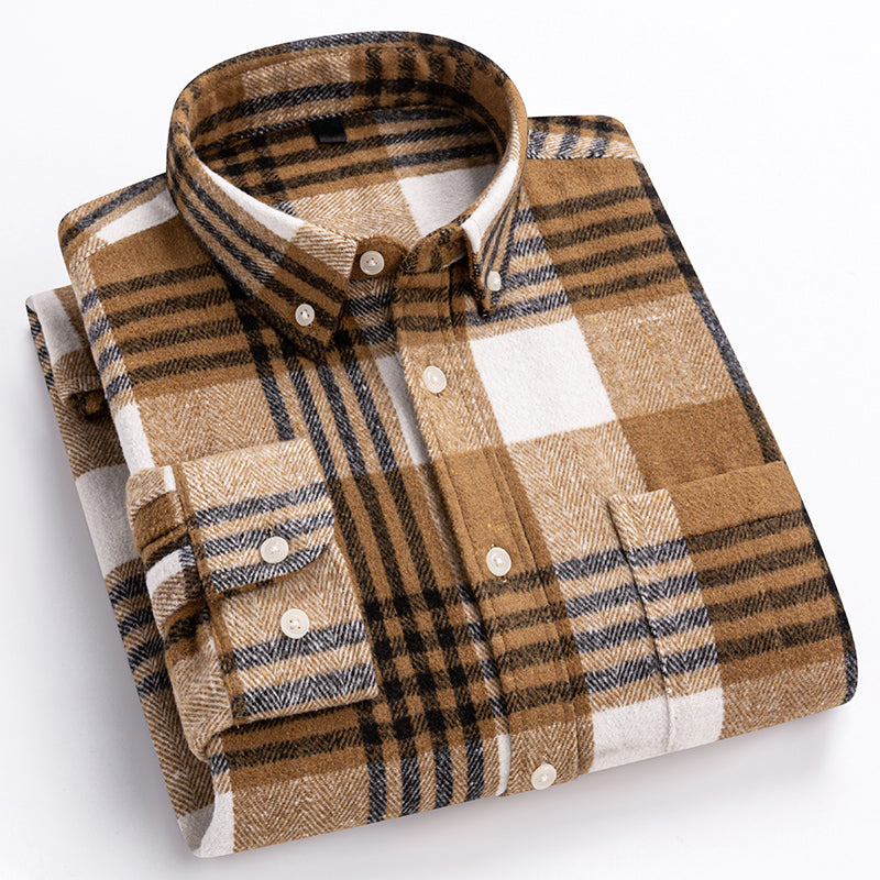 Kyler - Men's Button-Down Plaid Shirt with Brushed Finish