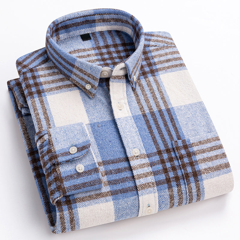 Kyler - Men's Button-Down Plaid Shirt with Brushed Finish