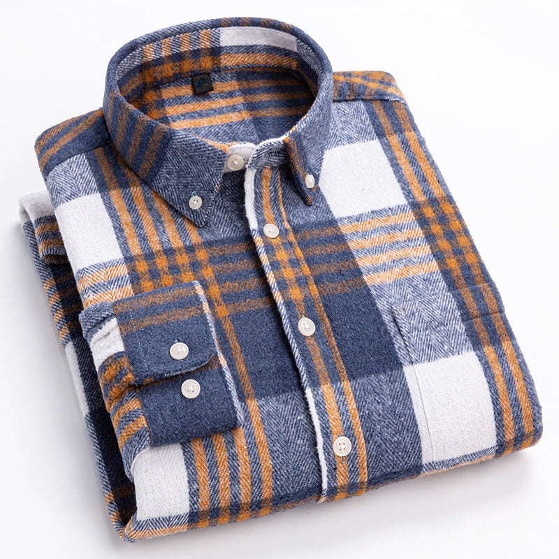 Kyler - Men's Button-Down Plaid Shirt with Brushed Finish