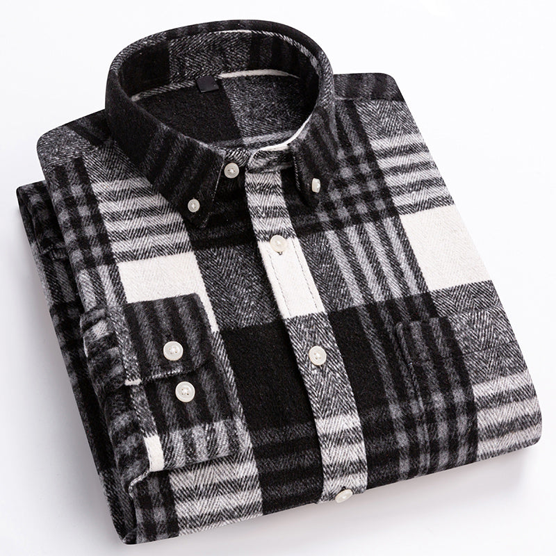 Kyler - Men's Button-Down Plaid Shirt with Brushed Finish