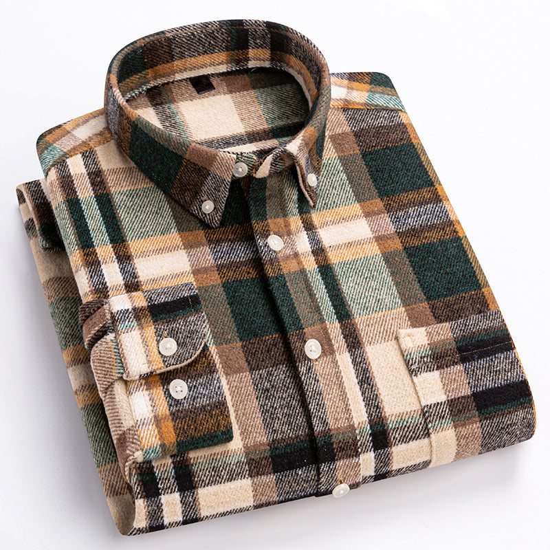 Kyler - Men's Button-Down Plaid Shirt with Brushed Finish