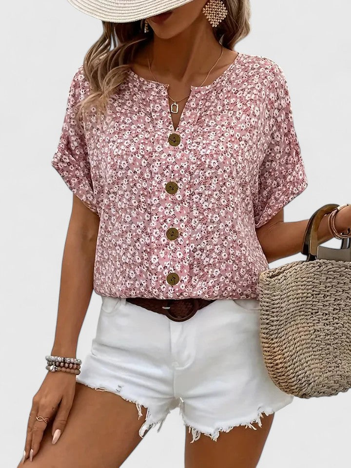 Lara - Women's Button-Front Floral Top