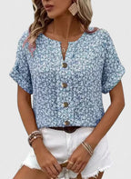 Lara - Women's Button-Front Floral Top