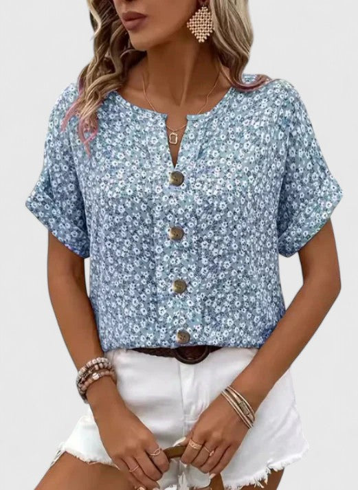 Lara - Women's Button-Front Floral Top