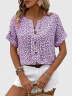 Lara - Women's Button-Front Floral Top
