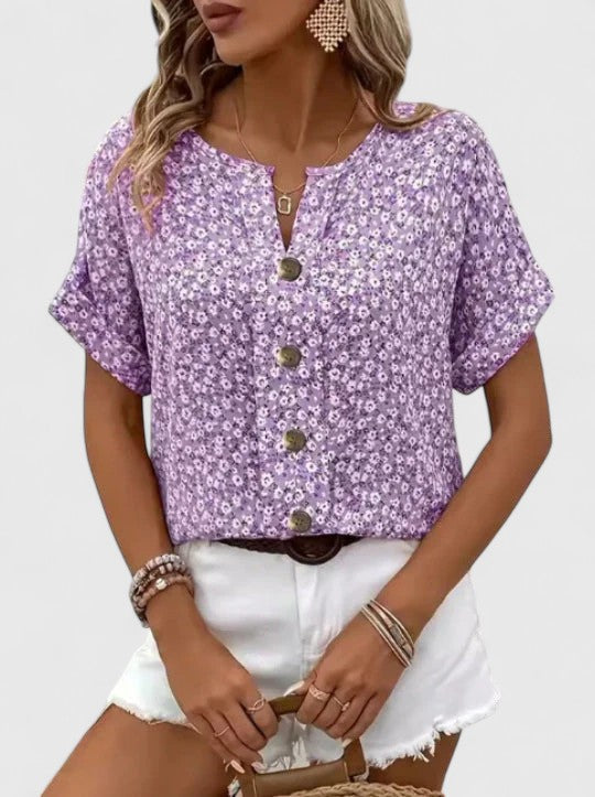 Lara - Women's Button-Front Floral Top