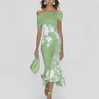 Laura - Women's Off-Shoulder Floral Dress with Asymmetrical Hem