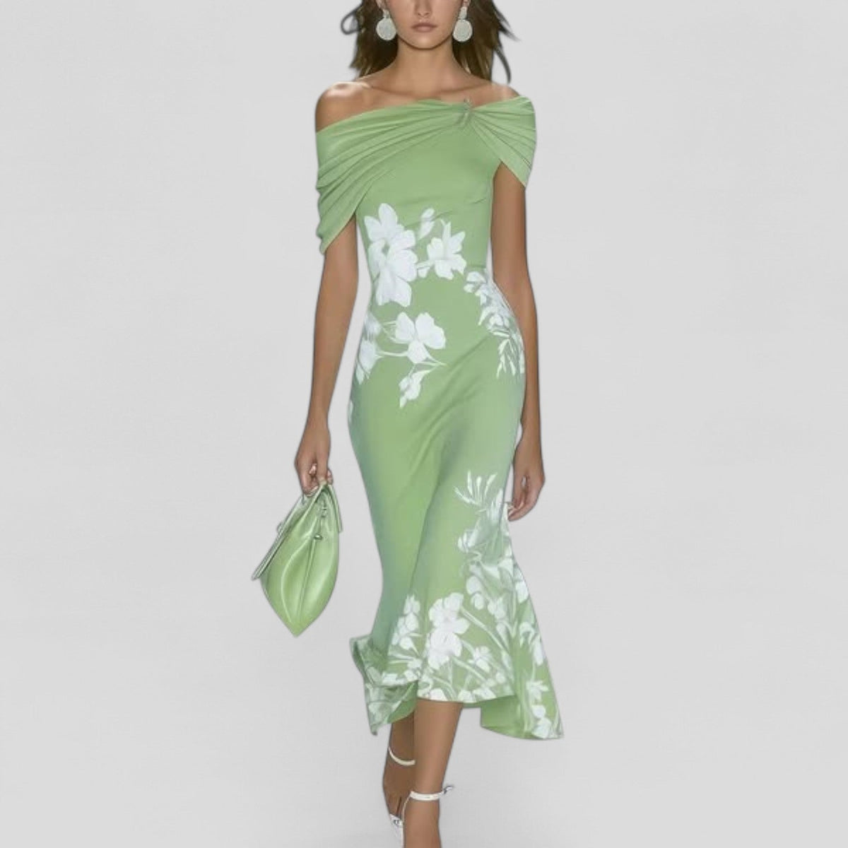 Laura - Women's Off-Shoulder Floral Dress with Asymmetrical Hem