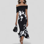 Laura - Women's Off-Shoulder Floral Dress with Asymmetrical Hem