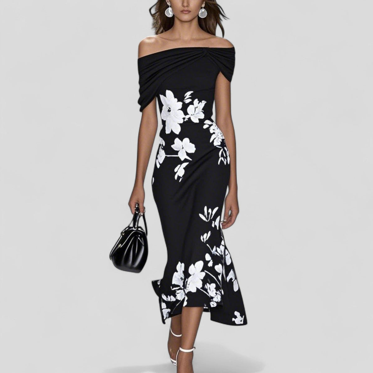 Laura - Women's Off-Shoulder Floral Dress with Asymmetrical Hem
