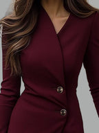 Lauren - Women's Long Sleeve Button-Front Wrap Dress