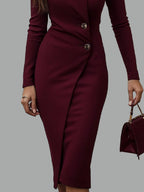 Lauren - Women's Long Sleeve Button-Front Wrap Dress