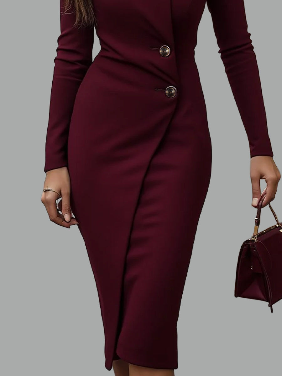 Lauren - Women's Long Sleeve Button-Front Wrap Dress